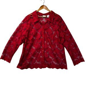 Romantic Red Floral‎ Lace Button-Up Blouse Woman 22W Fairy Party Top Whimsigoth